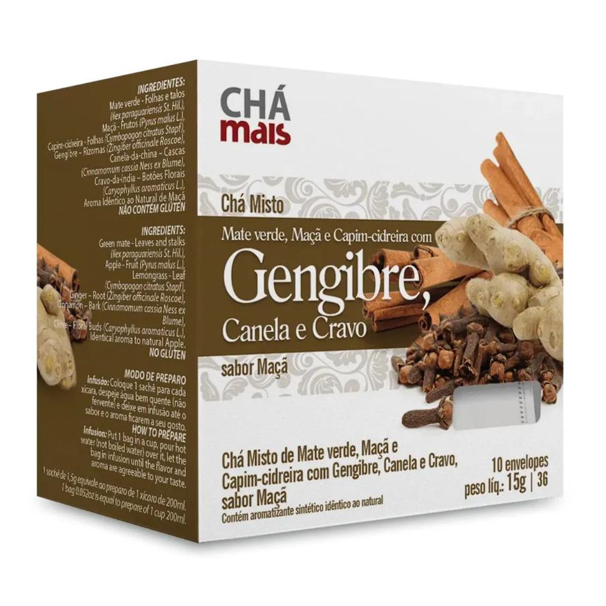 Chá Mais Clinicmais Chá Maçã com Gengibre, Canela e Cravo 10 Sachês 15g