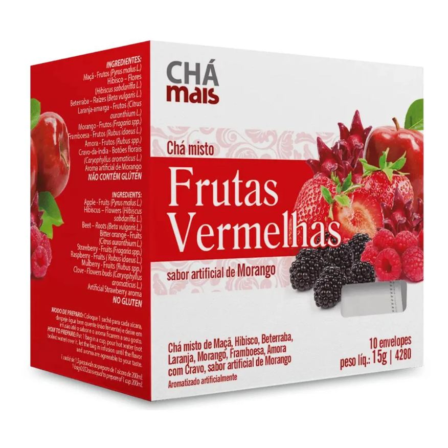 Chá Mais Clinicmais Chá Frutas Vermelhas Morango 10 Sachês 15g