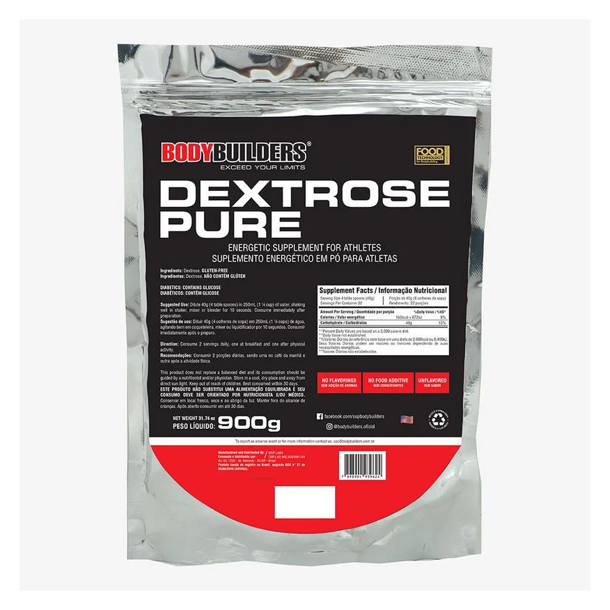 Bodybuilders Dextrose Pura - Refil - 900g - Sabor Sabor Natural