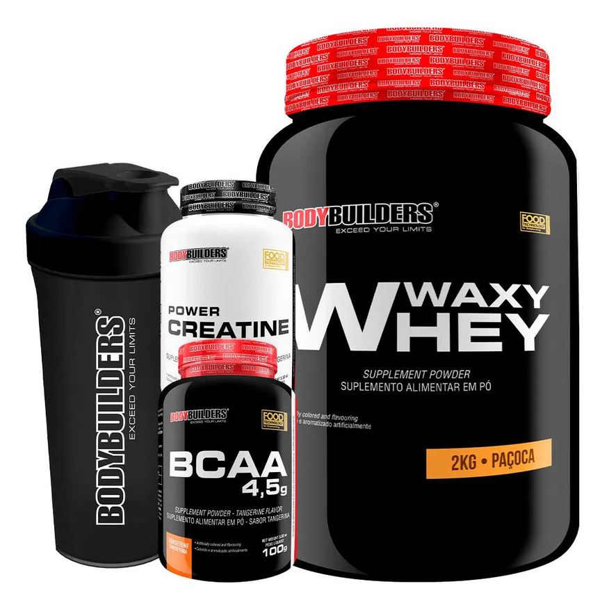 Bodybuilders Kit - Waxy Whey 2kg + Bcaa 4.5 100g + Power Creatina 100g + Coqueteleira – Paçoca