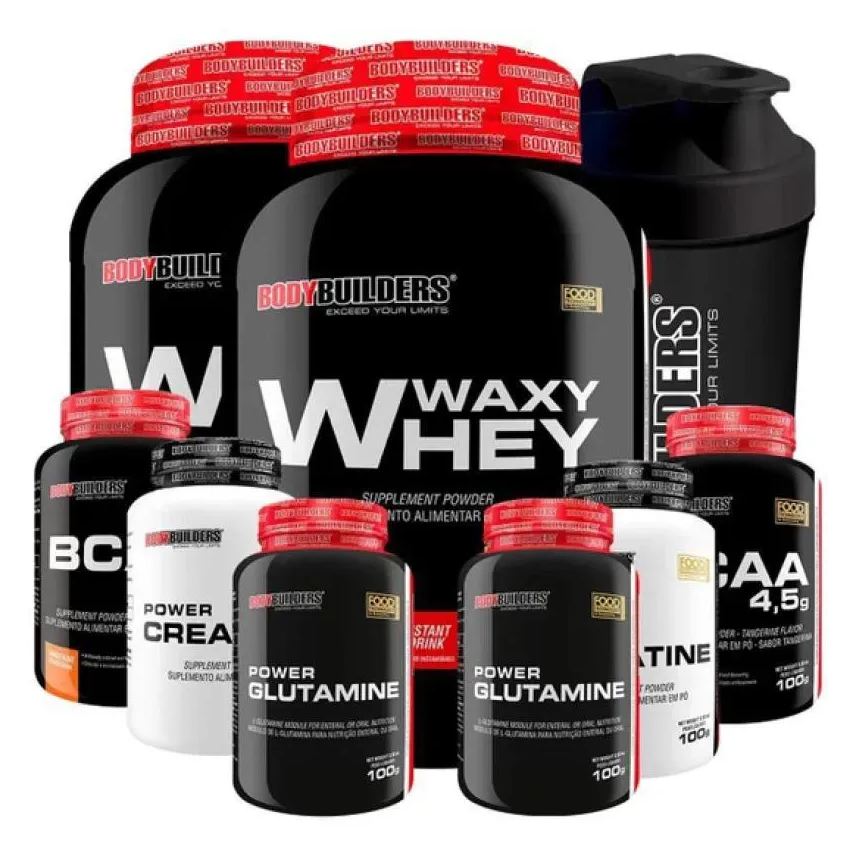 Bodybuilders Kit 2x Waxy Whey 900g + 2x Bcaa 100g + 2x Power Creatina 100g + 2x Power Glutamina + Coq