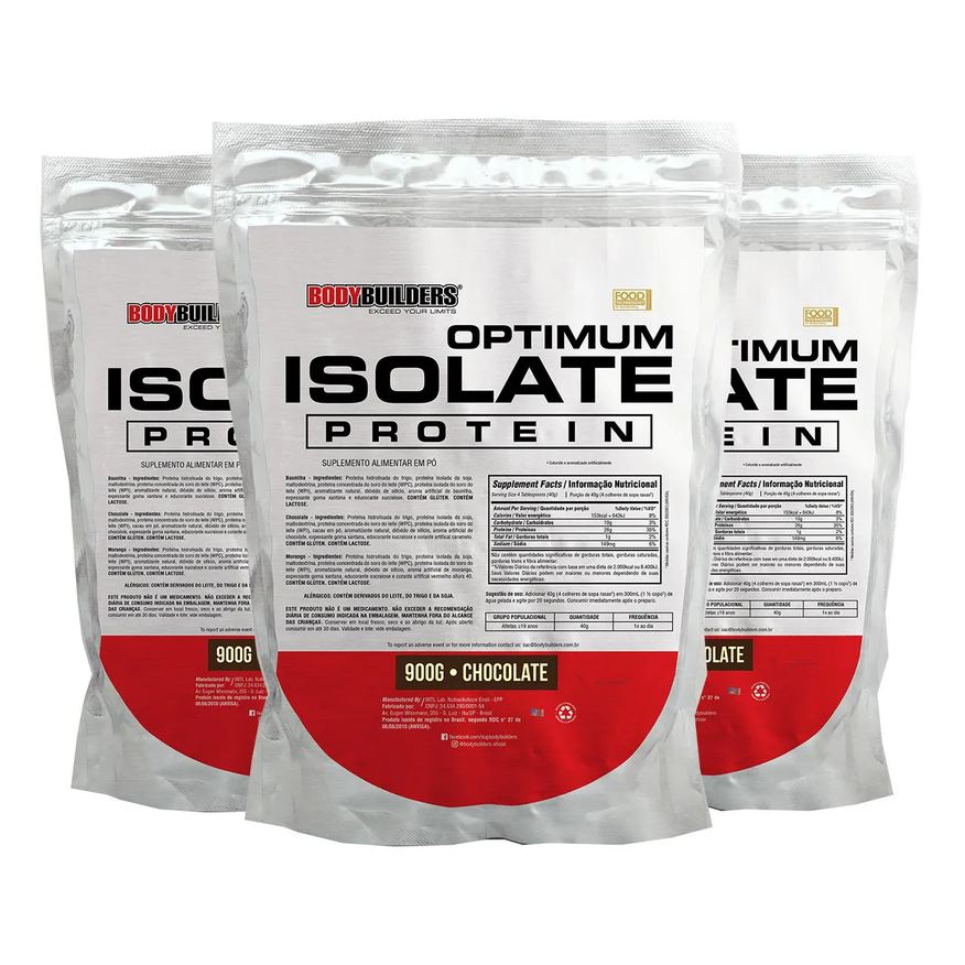 Bodybuilders Kit 3x Optimum Isolate Whey Protein 900g - Sabor Chocolate