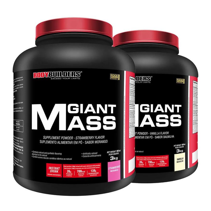 BodyBuilders Kit Hipercalórico Giant Mass Morango e Baunilha 3kg 2 unidades