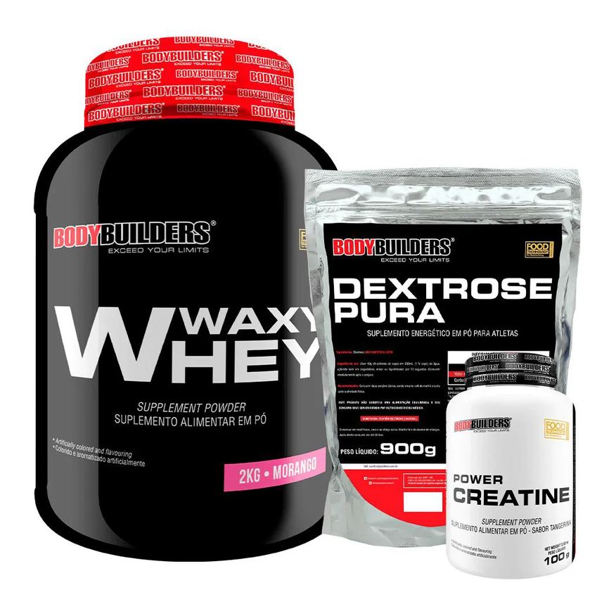 Bodybuilders Kit Waxy Whey Protein 2kg + Creatina 100g + Dextrose 900g - Chocolate