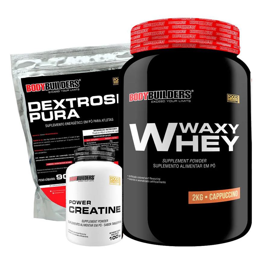 Bodybuilders Kit Waxy Whey Protein 2kg + Creatina 100g + Dextrose 900g - Cappuccino