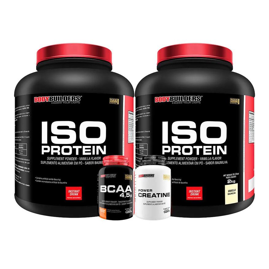 Bodybuilders Kit 2x Iso Protein 2kg + Creatina 100g + Bcaa100g - Sabor Baunilha