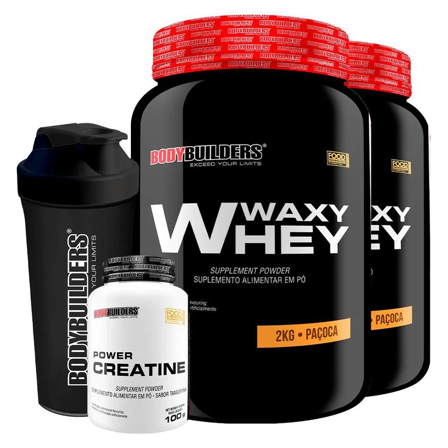 Bodybuilders Kit 2x Waxy Whey 2kg + Power Creatina 100g + Coqueteleira - Paçoca