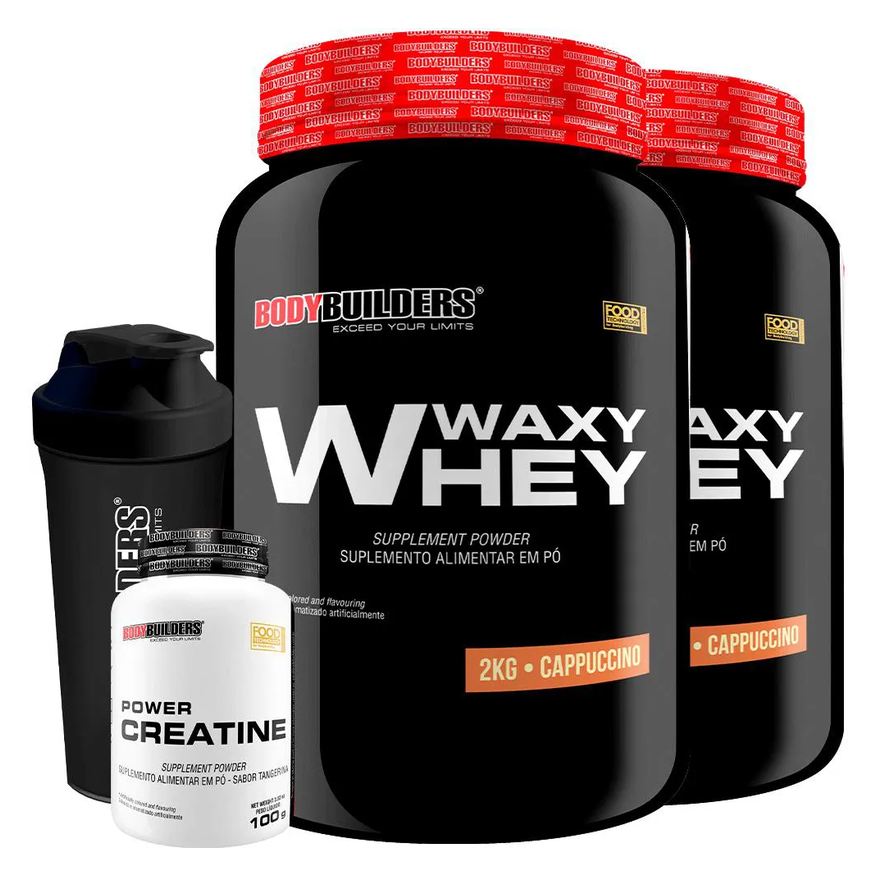 Bodybuilders Kit 2x Waxy Whey 2kg + Power Creatina 100g + Coqueteleira - Cappuccino