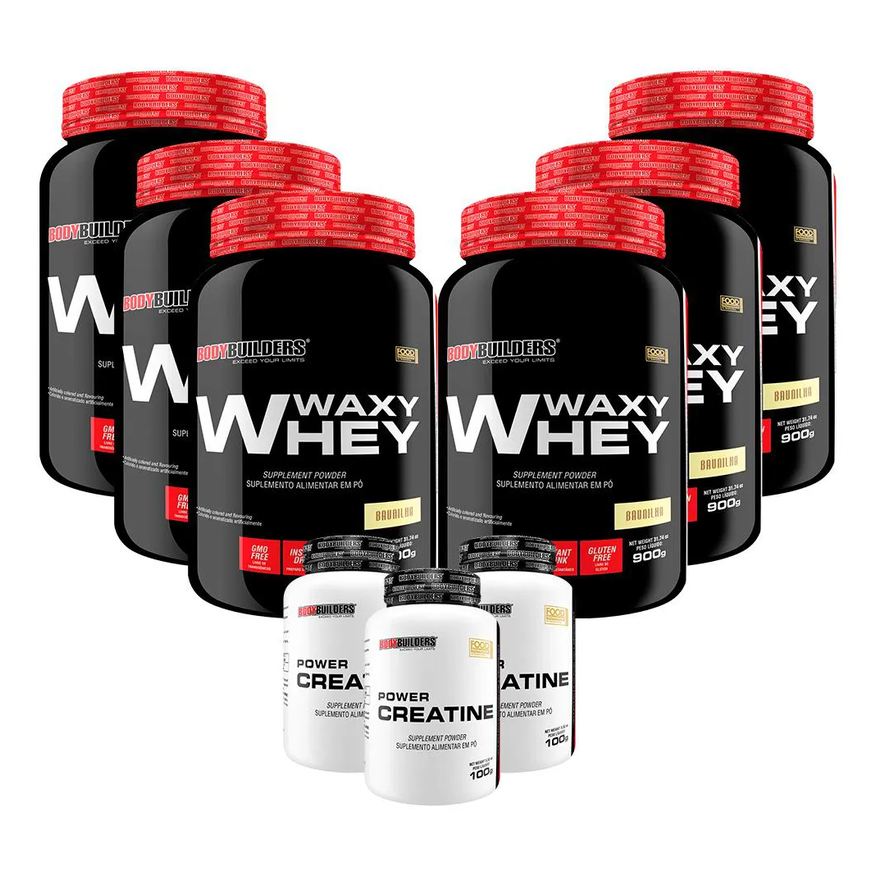 Bodybuilders Kit 6x Waxy Whey 900g + 3x Power Creatina 100g - Morango