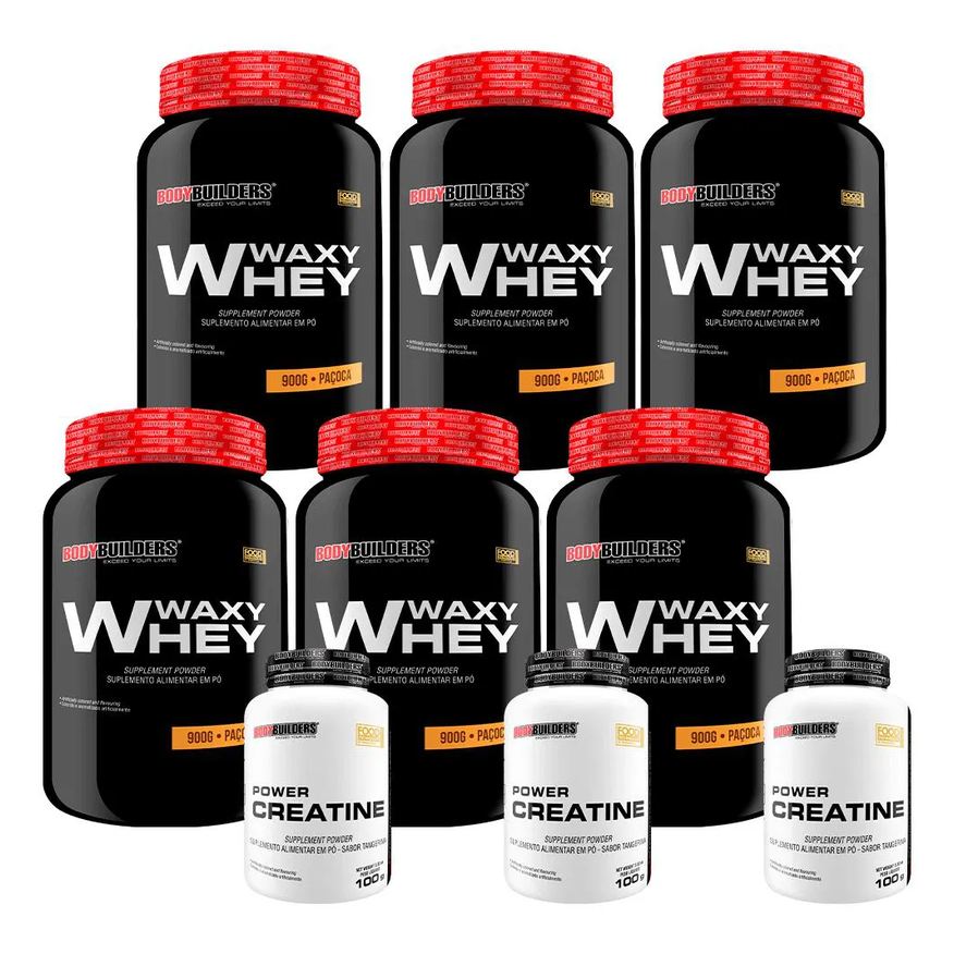 Bodybuilders Kit 6x Waxy Whey 900g + 3x Power Creatina 100g - Paçoca