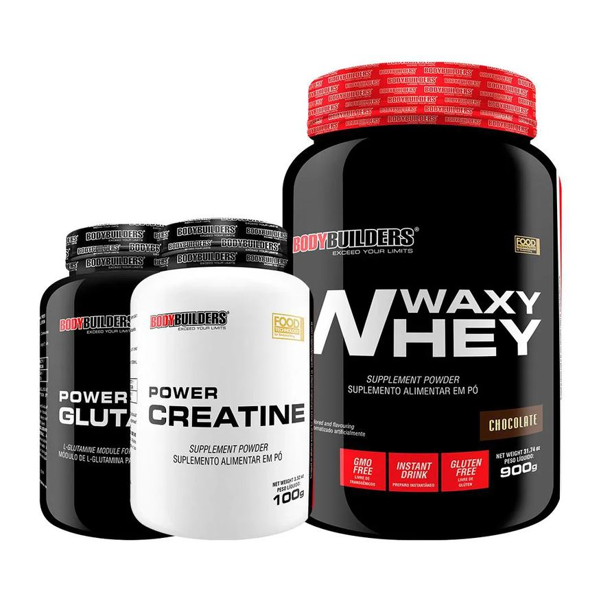 Bodybuilders Kit Waxy Whey 900g + Power Creatine 100g + Power Glutamine 100g - Chocolate
