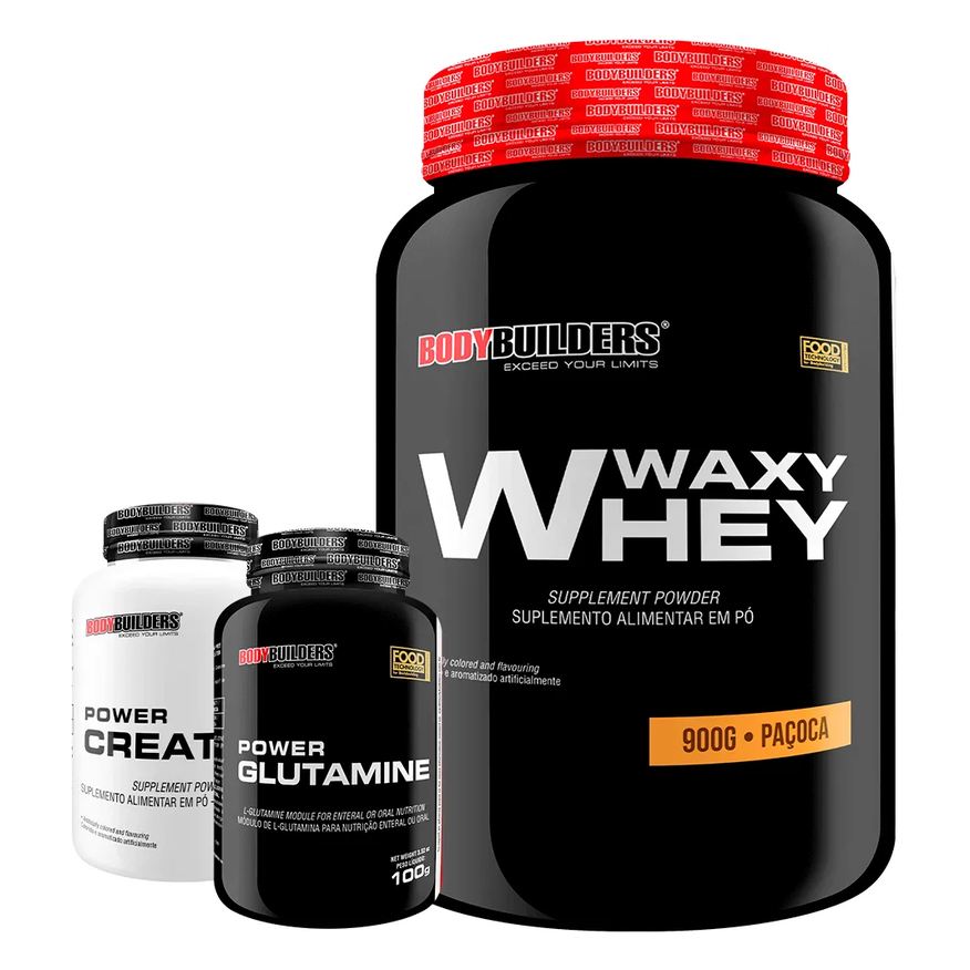 Bodybuilders Kit Waxy Whey 900g + Power Creatine 100g + Power Glutamine 100g - Paçoca