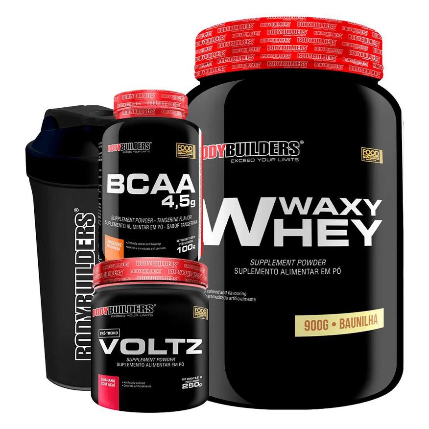 Bodybuilders Kit Waxy Whey (35%) 900g + Bcaa 100g + Pré Treino + Coqueteleira - Chocolate