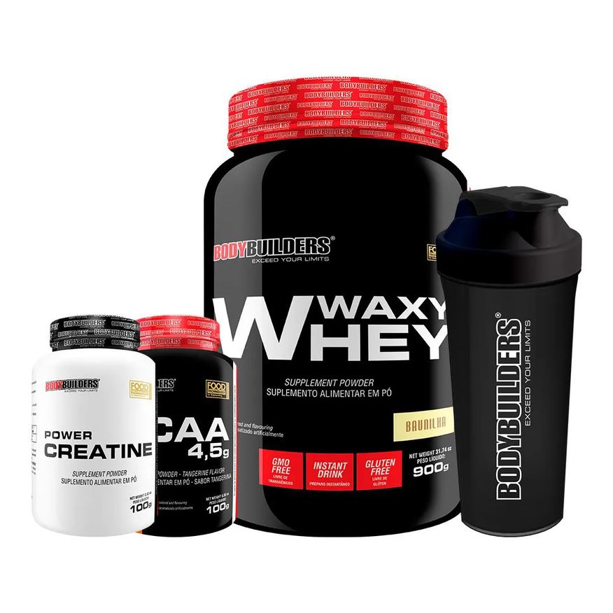 Bodybuilders Kit Waxy Whey 900g + Bcaa 100g + Power Creatina 100g + Coqueteleira - Chocolate