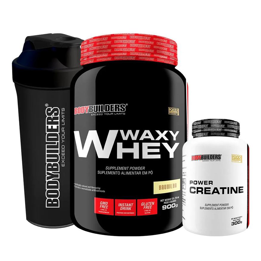 Bodybuilders Kit Waxy Whey 900g + Power Creatina 100g + Coqueteleira - Cappuccino