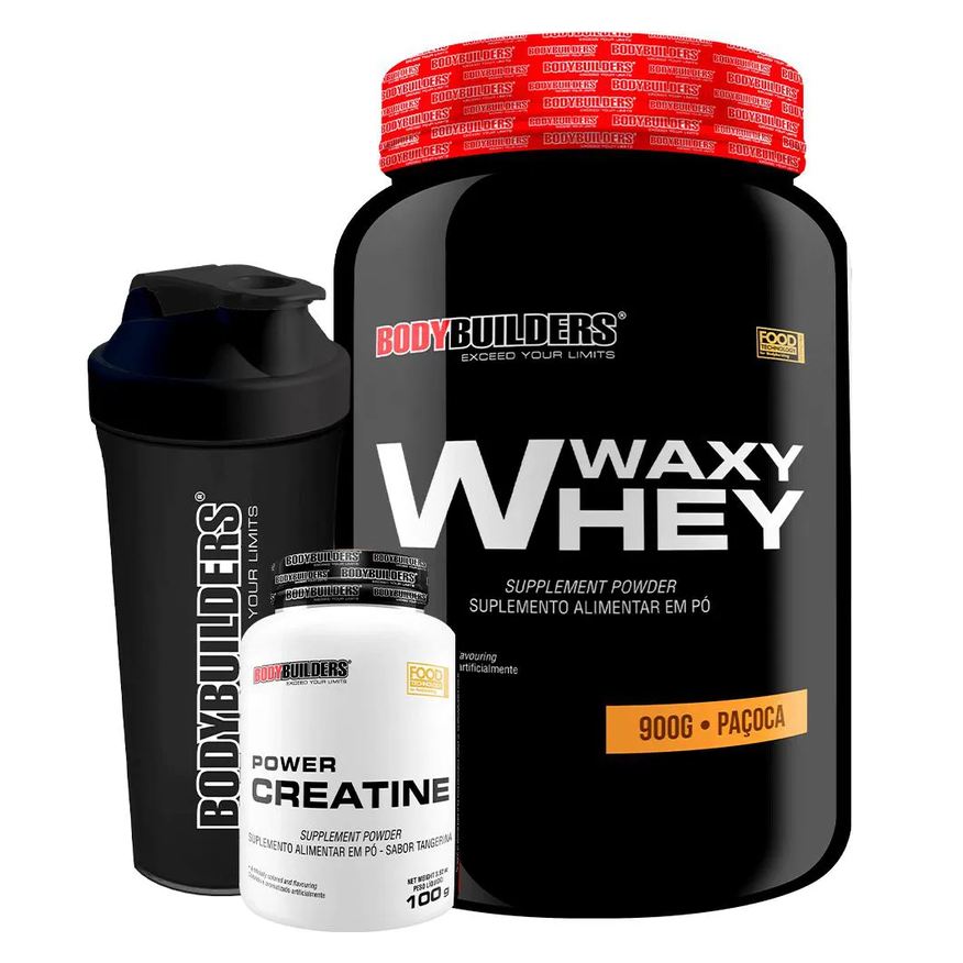 Bodybuilders Kit Waxy Whey 900g + Power Creatina 100g + Coqueteleira - Paçoca