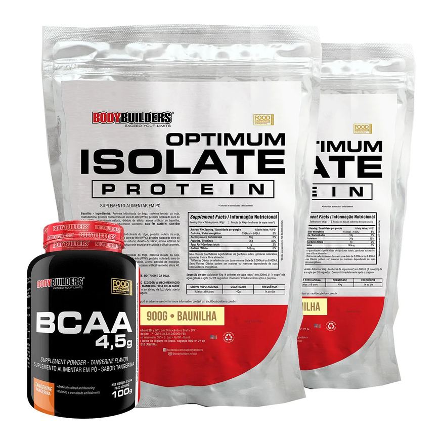 Bodybuilders Kit 2x Optimum Isolate Whey Protein 900g + Bcaa 100g - Sabor Baunilha