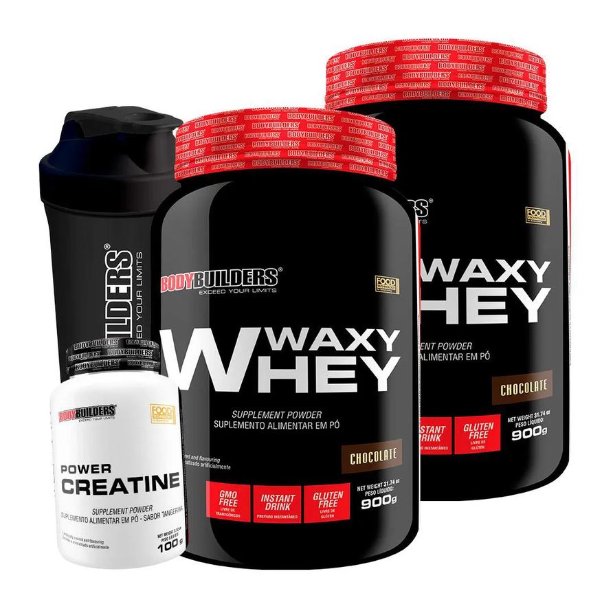 Bodybuilders Kit 2x Whey Protein Waxy Whey 900g + Power Creatina 100g + Coqueteleira - Chocolate