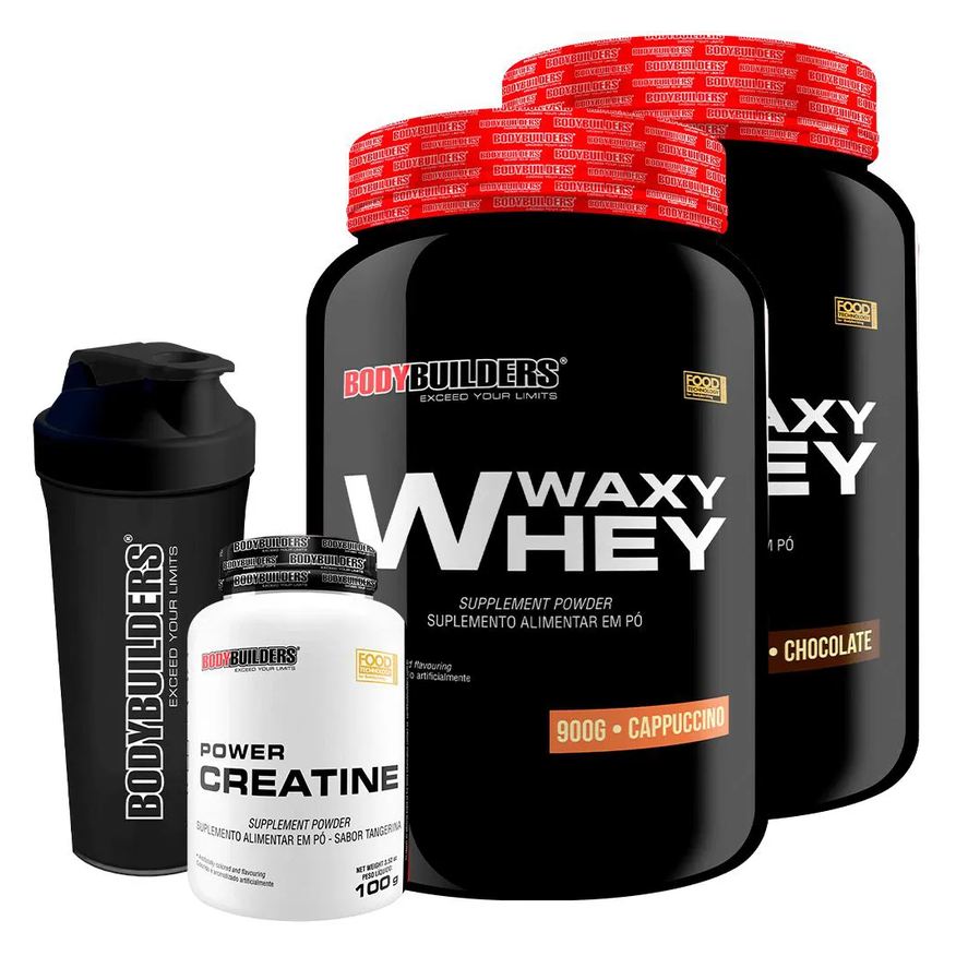 Bodybuilders Kit 2x Whey Protein Waxy Whey 900g + Power Creatina 100g + Coqueteleira - Chocolate e Cappuccino