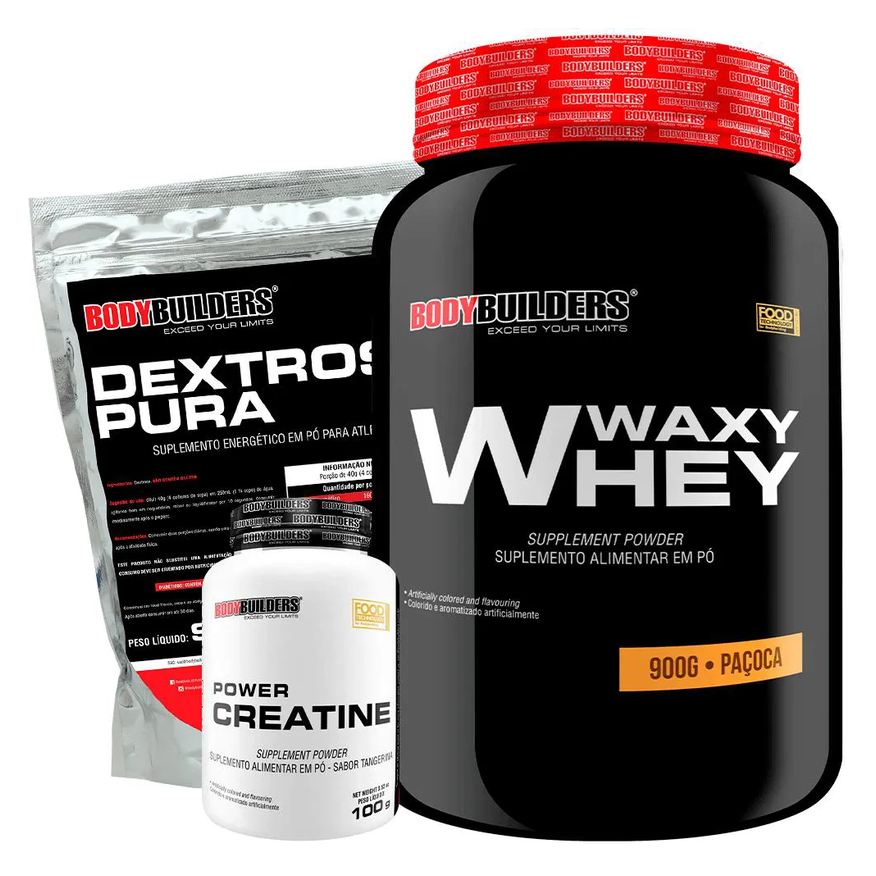 Bodybuilders Kit Waxy Whey Protein 900g + Creatina 100g + Dextrose 900g - Paçoca
