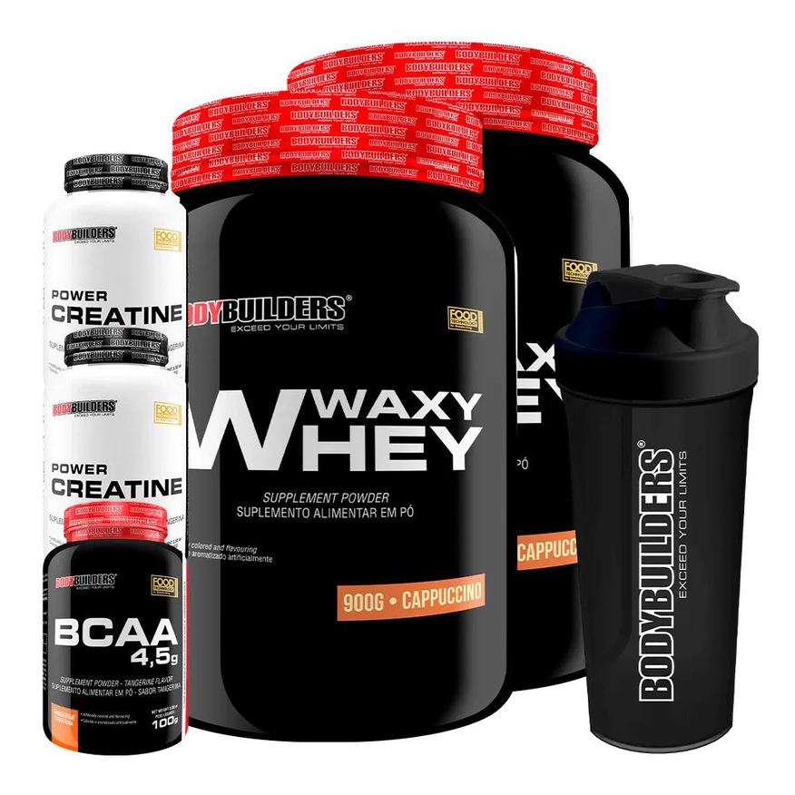 Bodybuilders Kit 2x Waxy Whey 900g + Bcaa 4.5 100g + 2x Power Creatina 100g + Coqueteleira - Cappuccino