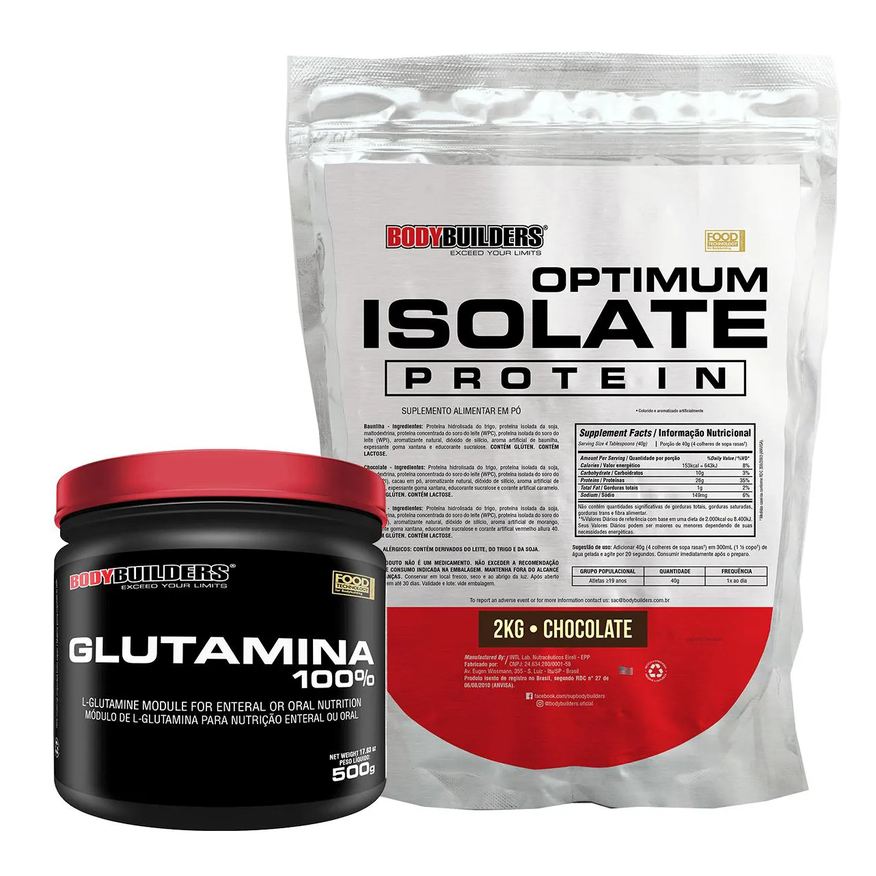 Bodybuilders Kit Optimum Isolate Whey Protein 2kg + Glutamina 500g Sabor: Chocolate