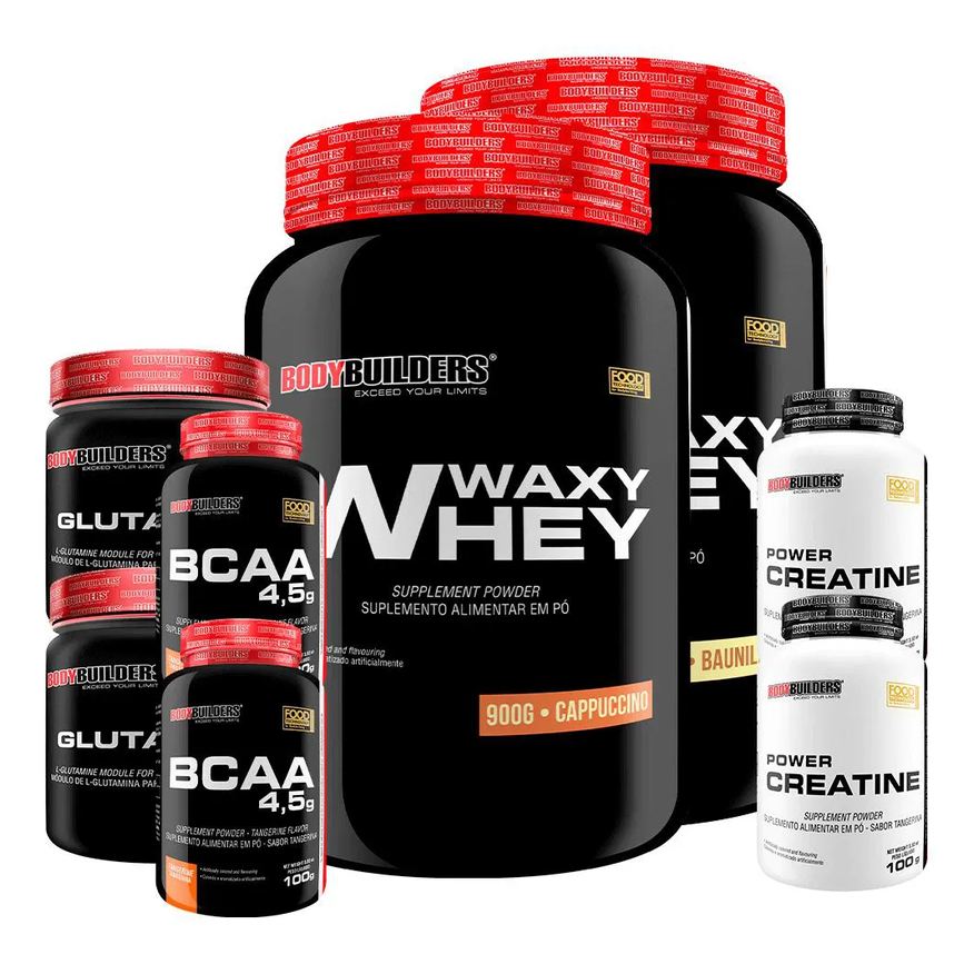 Poder Verde Beauty & Care Kit 2x Waxy Whey 900g + 2x Power Creatina 100g + 2x Glutamina 300g + 2x Bcaa 4.5 100g - Bodybuilders Baunilha e Cappuccino