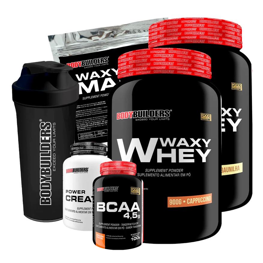 Bodybuilders Kit 2x Waxy Whey 900g + Bcaa 100g + Power Creatine 100g + Waxy Maize 800g + Coq – Baunilha e Cappuccino