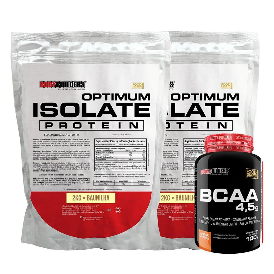 Bodybuilders Kit 2x Optimum Isolate Whey Protein 2kg + Bcaa 100g Sabor Baunilha