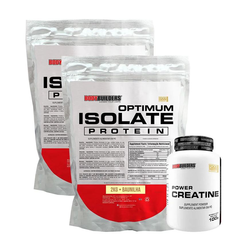 Bodybuilders Kit 2x Optimum Isolate Whey Protein 2kg + Power Creatina 100g Sabor Baunilha