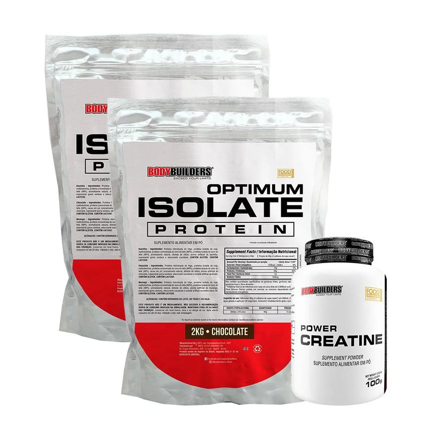 Bodybuilders Kit 2x Optimum Isolate Whey Protein 2kg + Power Creatina 100g Sabor Chocolate