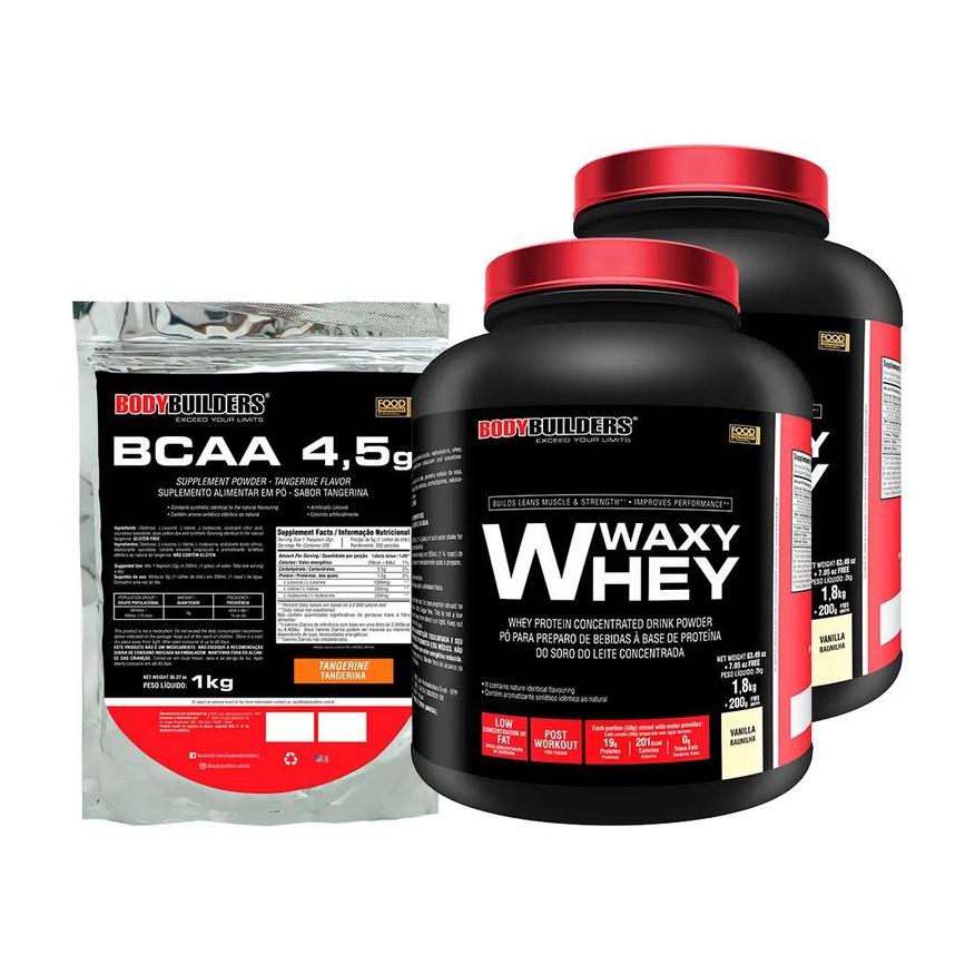 Bodybuilders Kit 2x Waxy Whey 2kg + Bcaa 1kg Tangerina - Baunilha