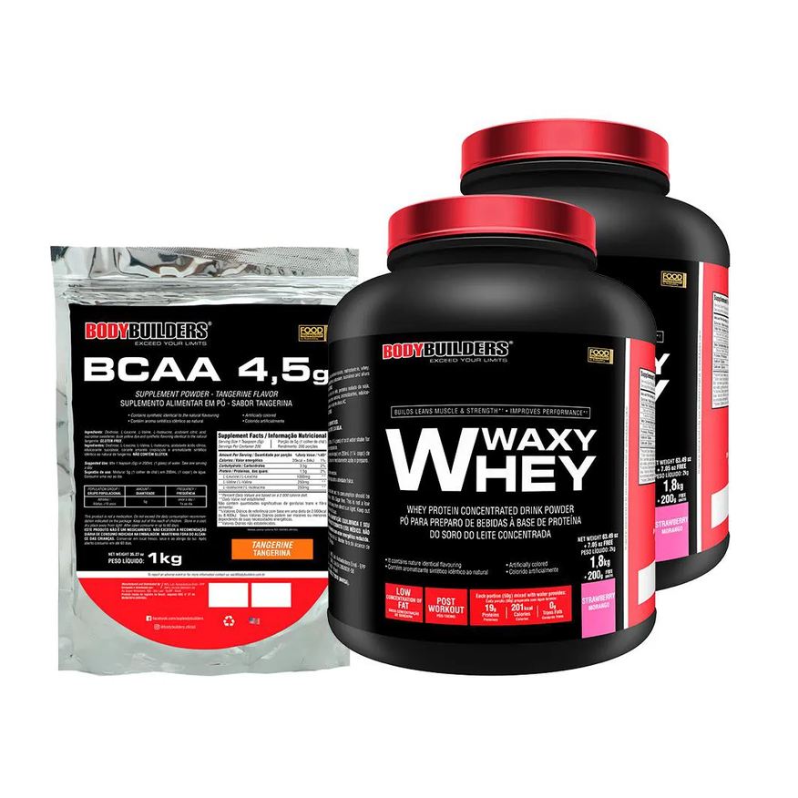 Bodybuilders Kit 2x Waxy Whey 2kg + Bcaa 1kg Tangerina - Morango