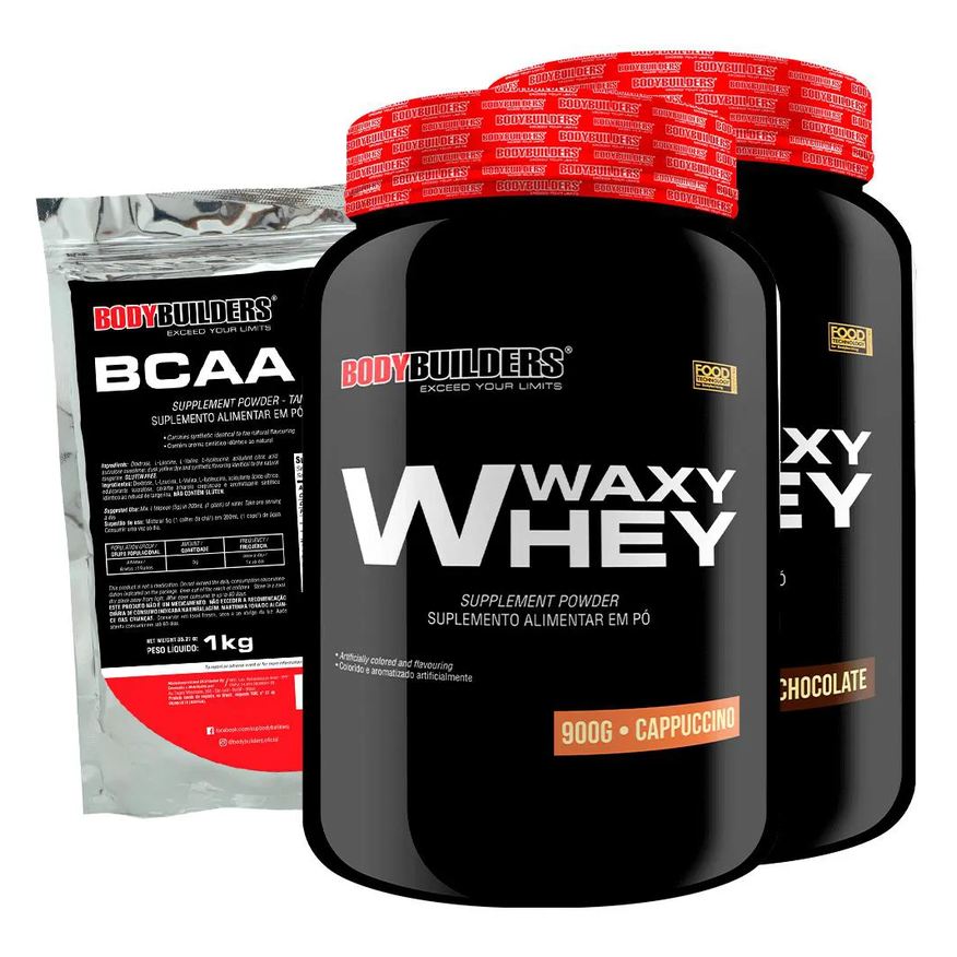 Bodybuilders Kit 2x Waxy Whey 2kg + Bcaa 1kg Tangerina - Chocolate e Cappuccino
