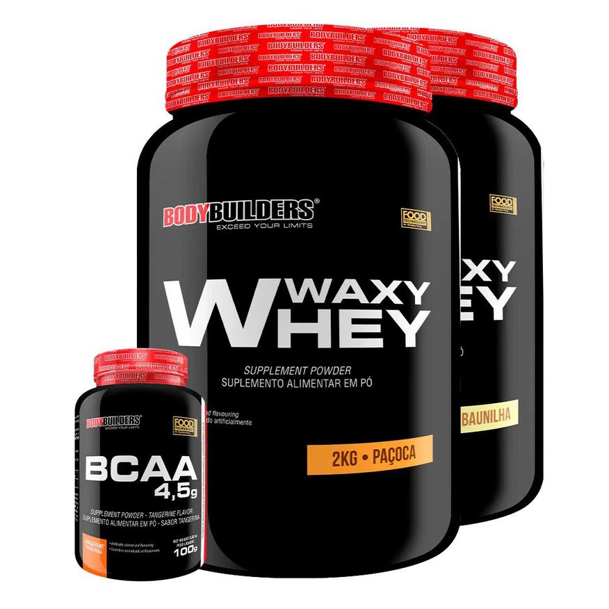 Bodybuilders Kit 2x Waxy Whey 2kg + Bcaa 1kg Tangerina - Baunilha e Paçoca