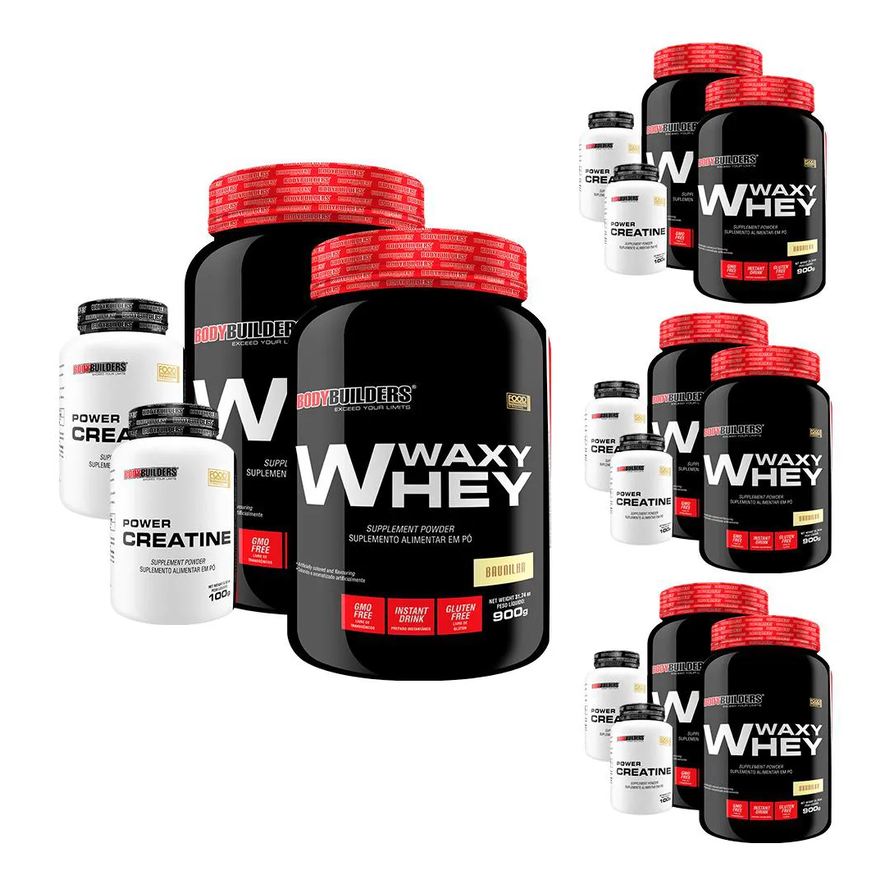 Bodybuilders Super Combo Amigos: 8x Whey Protein 900g + 8x Power Creatina 100g Sabor Baunilha