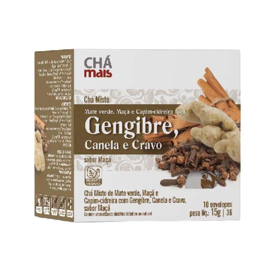 Clinic Mais Chá Misto de Gengibre, Cravo e Canela 10 Sachês - Chá Mais
