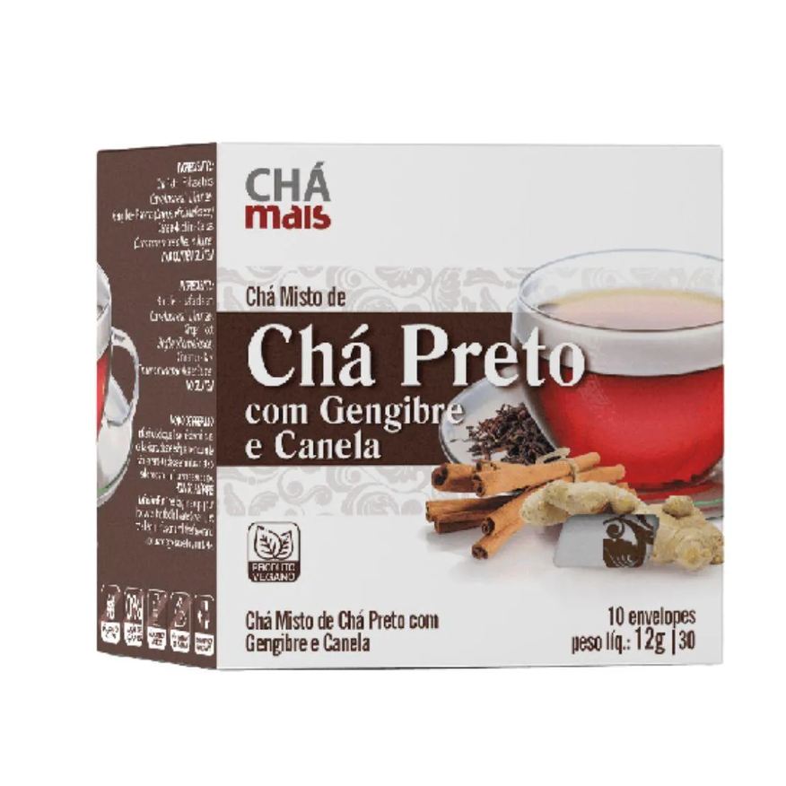Clinic Mais Chá Misto de Chá Preto, Gengibre e Canela 10 Sachês - Chá Mais