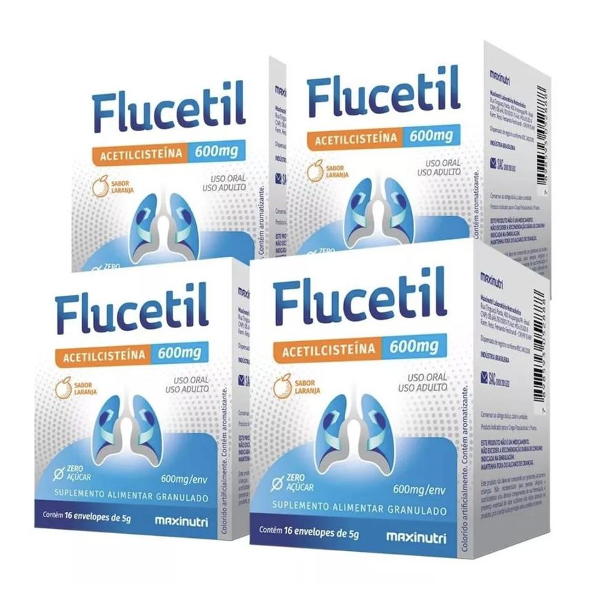 Maxinutri Acetilcisteina Flucetil 600mg Sabor Laranja 16x5un Kit 4