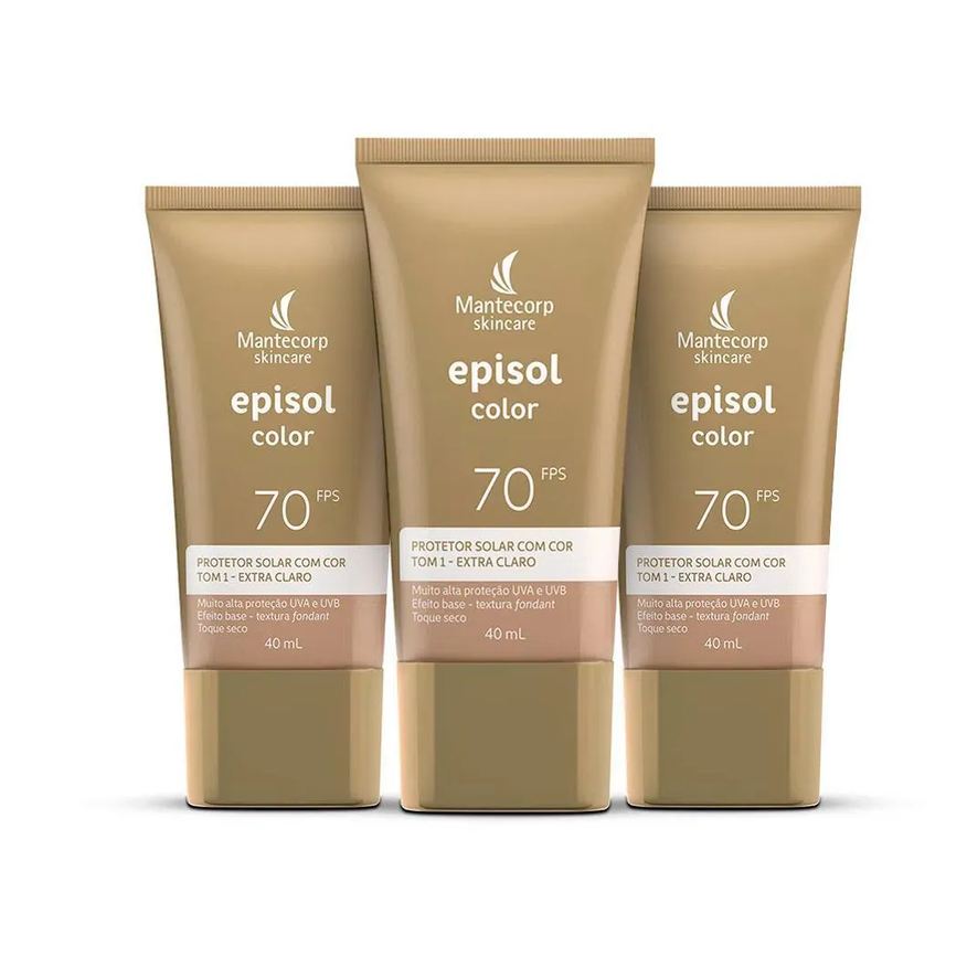 Mantecorp Skincare 3 Protetor Solar Episol Color Tom 1 Extra Claro FPS 70 40ml