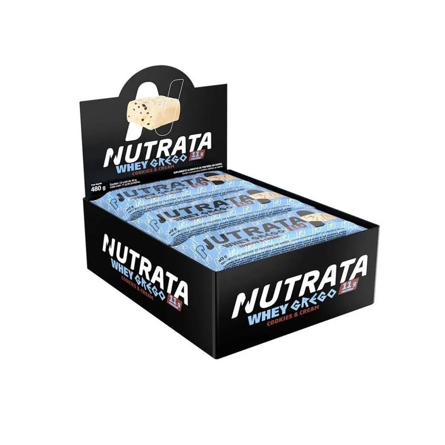 Grego Whey Bar Caixa com 12 Unidades (480g) – Sabor: Cookies E Cream