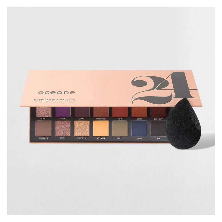 Océane Paleta de Sombras 24 Cores + Esponja de Maquiagem Flat Drop Edition (2 Produtos)
