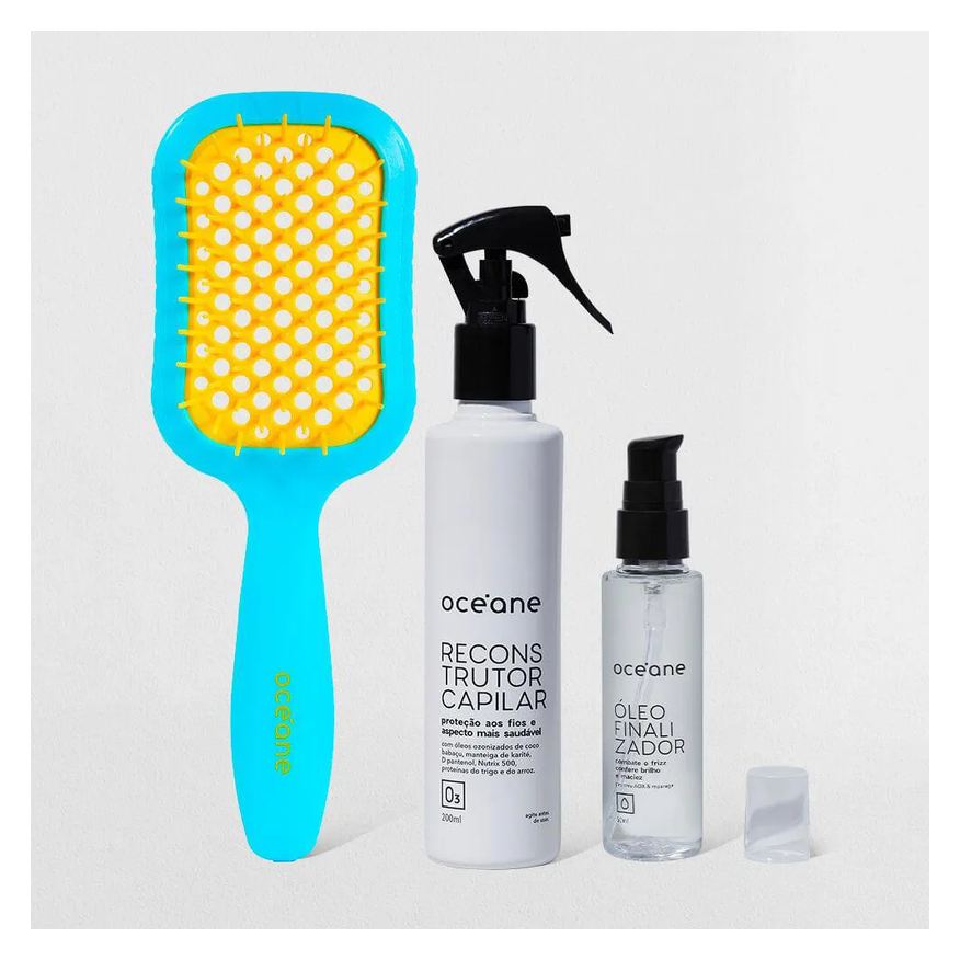 Océane Kit Reconstrutor Capilar + Óleo Finalizador + Escova de Cabelo (3 Produtos)