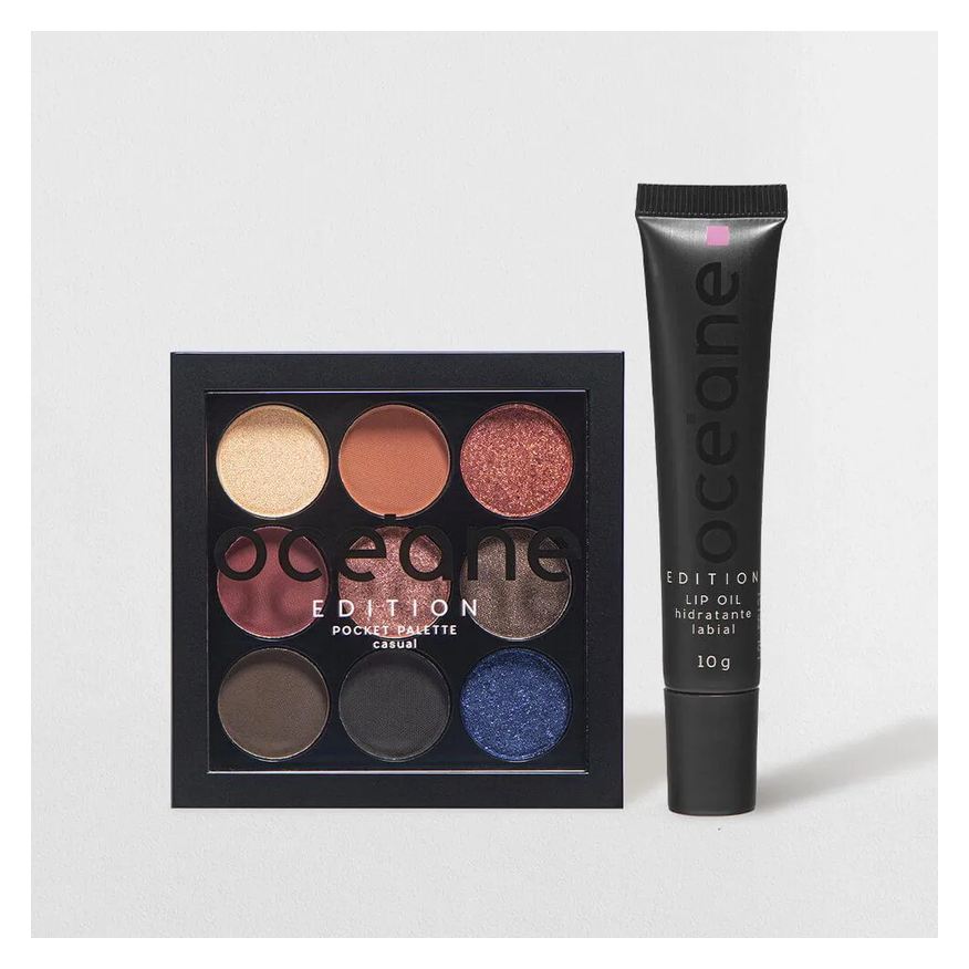 Océane Kit Paleta de Sombras Pocket Casual + Hidratante Labial Rosa Lip Oil Edition (2 Produtos)