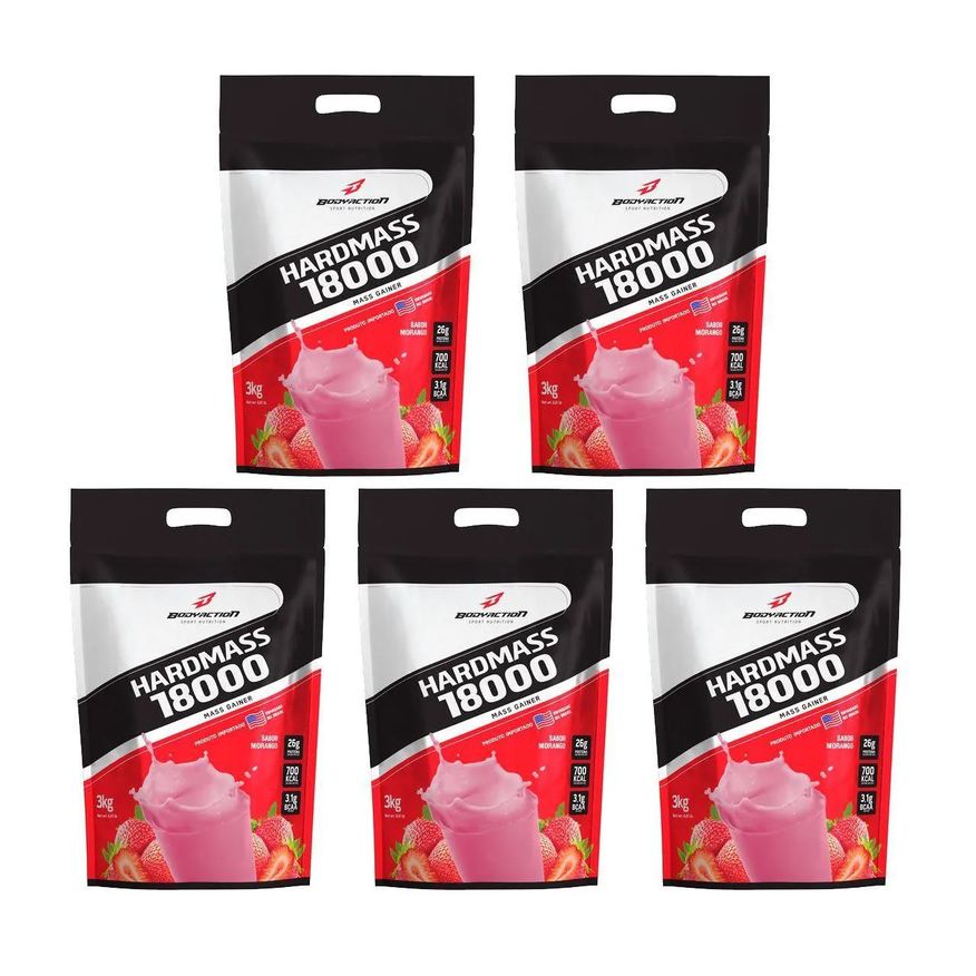 Body Action Kit Suplemento Hard Mass 18000 Morango 3000g 5 unidades