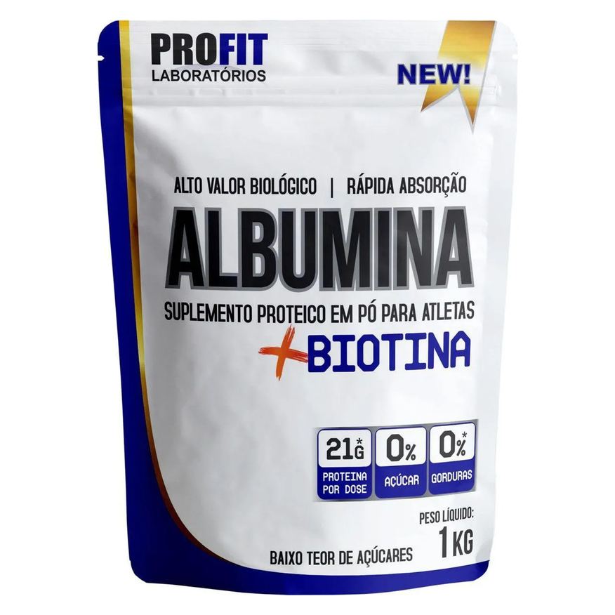 Profit Laboratório Albumina + Biotina Refil Stand-Up - 1000g Baunilha - Profit