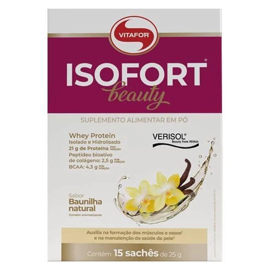Vitafor Whey Protein Isolado Isofort Beauty Baunilha 15 Sachês de 25g