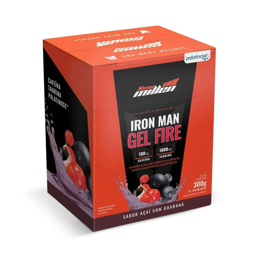 New Millen Energético em Gel Iron Man Gel Fire Açaí com Guaraná Sachê 30g 10 unidades
