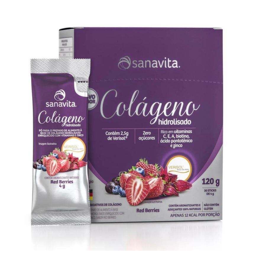 Sanavita Colágeno Verisol Hidrolisado - 30 Sticke de 4g Red Berries