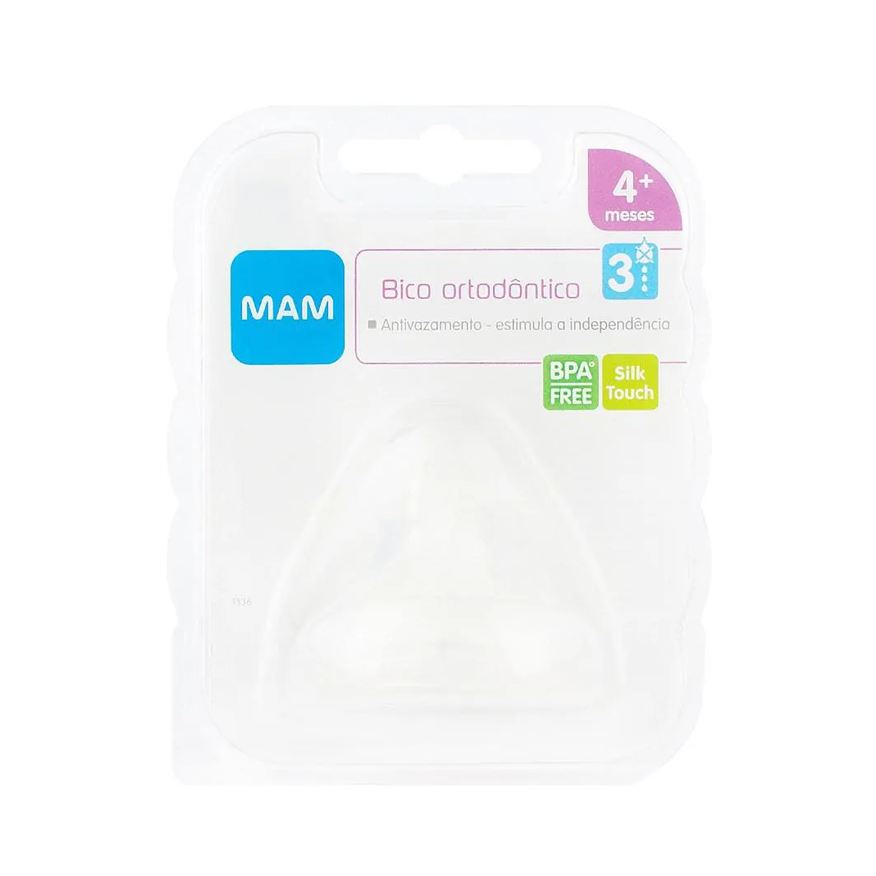 Mam Bico de Mamadeira Ortodôntico em Silicone Silk Touch Fluxo Rápido Nível 3